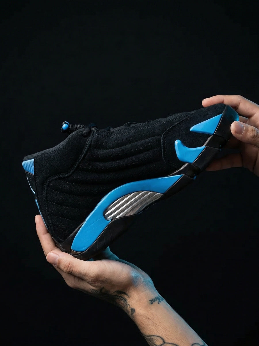 JORDAN 14 BLACK UNIVERSITY BLUE