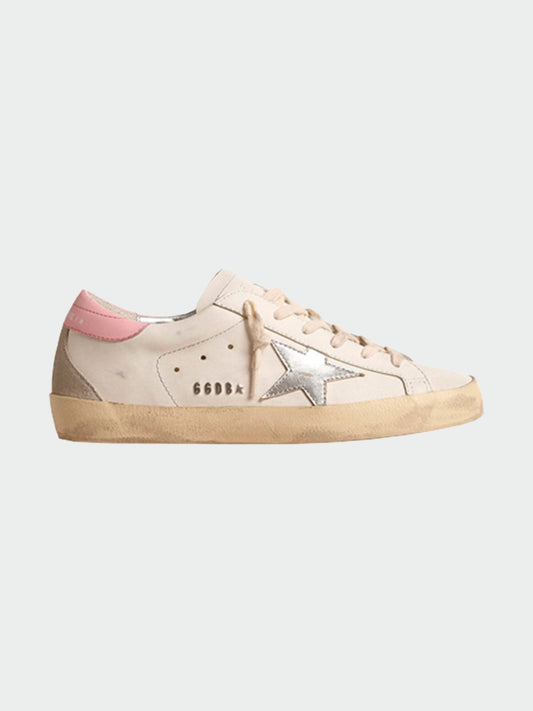 Golden Goose Super Star Silver Leather Star Pink Heel Tab
